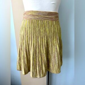 Torn by Ronny Kobo knit skirt M skater skirt tan green yellow